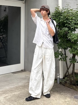「Adoon plain（アドーンプレーン）のアイテム（スラックス）」を使った、がんさん（メンズ・177cm）の夏コーディネート