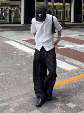 「Bleme（ブレム）のアイテム（スラックス）」を使った、がんさん（メンズ・177cm）の夏コーディネート