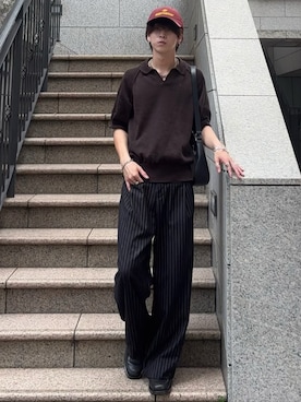 「Bleme（ブレム）のアイテム（スラックス）」を使った、がんさん（メンズ・177cm）の夏コーディネート