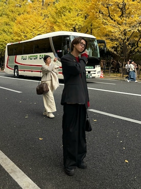 「Bleme（ブレム）のアイテム（スラックス）」を使った、がんさん（メンズ・177cm）の冬コーディネート