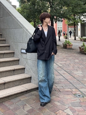 「アイテム（ボストンバッグ）」を使った、がんさん（メンズ・177cm）の秋コーディネート