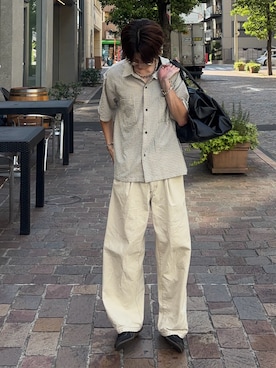 「Adoon plain（アドーンプレーン）のアイテム（スラックス）」を使った、がんさん（メンズ・177cm）の夏コーディネート