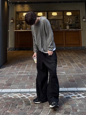 「Elanque（エランク）のdamage sweat pants / ダメージスウェットパンツ（スウェットパンツ、ブラック系）」を使った、がんさん（メンズ・177cm）の春コーディネート