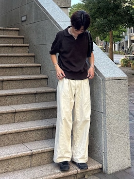 「アイテム（スラックス）」を使った、がんさん（メンズ・177cm）の夏コーディネート