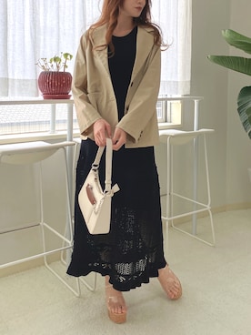 「クリアサンダル」｜「アイテム（ジャケット/アウター）」を使った、rina momiuraさん（レディース・157cm）の春コーディネート