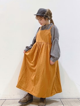 「アイテム（ジャンパースカート、オレンジ系）」を使った、イ シ カ ワ ☁️さん（レディース・145cm）の秋コーディネート