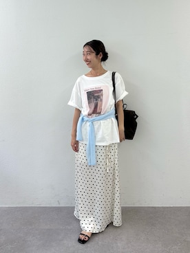 「mystic（ミスティック）のビッグフォトT（Tシャツ/カットソー、ホワイト系）」を使った、YURIさん（レディース・153cm）の夏コーディネート