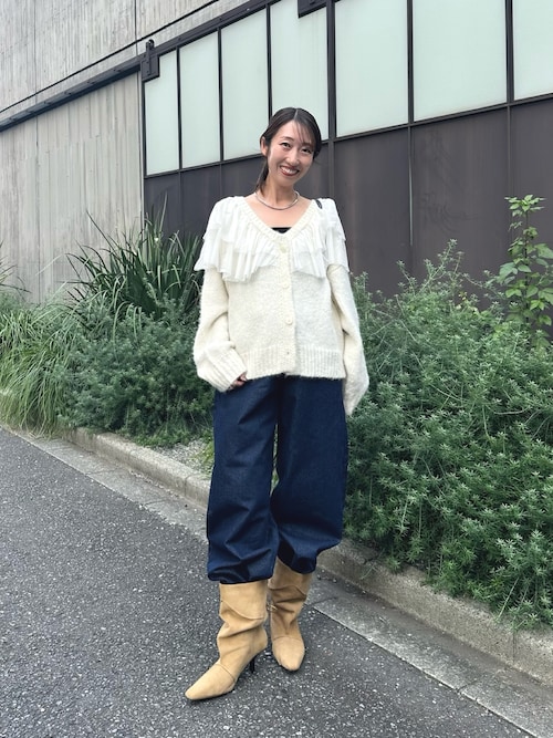 チュールフリルVニットカーディガン
