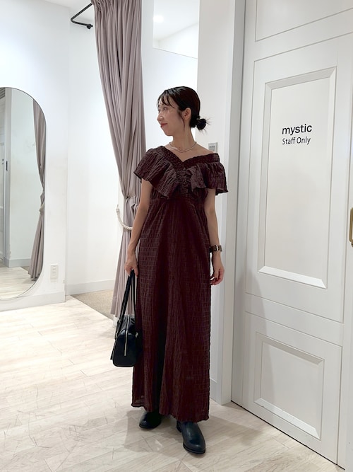 今日削除‼️ mystic シャーリングスクエアワンピース グリーン mystic（ミスティック）の「シャーリングスクエアワンピース