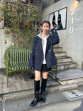 「アイテム（テーラードジャケット、ブルー系）」を使った、YURIさん（レディース・153cm）の冬コーディネート