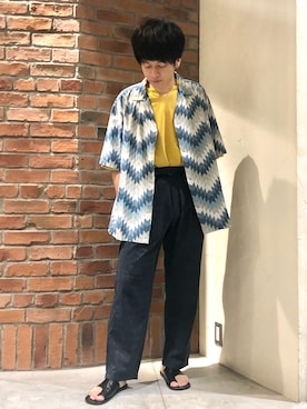 「LAKOLE（ラコレ）のアイテム（サンダル）」を使った、かみやんさん（メンズ・174cm）の夏コーディネート