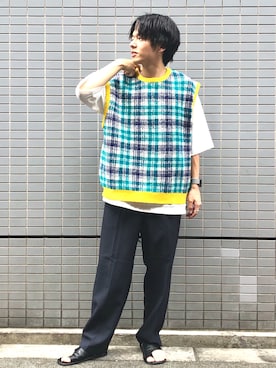 「LAKOLE（ラコレ）のアイテム（サンダル）」を使った、かみやんさん（メンズ・174cm）の夏コーディネート