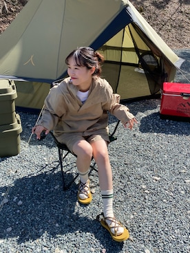 「キャンプスタイル」｜「アイテム（その他アウター）」を使った、てりおさん（レディース・162cm）の夏コーディネート