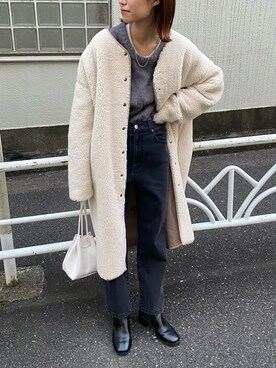 「CIAOPANIC TYPY（チャオパニックティピー）のアイテム（ノーカラーコート）」を使った、てりおさん（レディース・162cm）の秋コーディネート