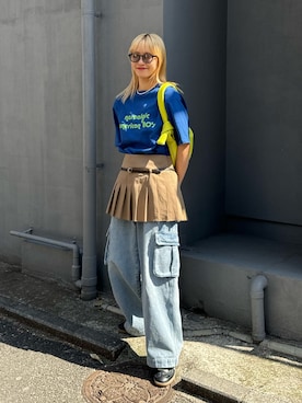 「カラーTシャツ」｜「アイテム（パンツ）」を使った、てりおさん（レディース・162cm）の春コーディネート