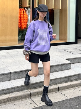 「アイテム（スウェット、パープル系）」を使った、てりおさん（レディース・162cm）の秋コーディネート