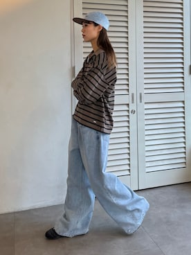 「CIAOPANIC TYPY（チャオパニックティピー）の■【WEB限定】ボーダー襟付きトップス（Tシャツ/カットソー）」を使った、てりおさん（レディース・162cm）の秋コーディネート