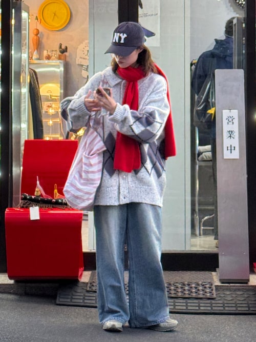 【UNISEX】アーガイル襟ネップニットカーディガン