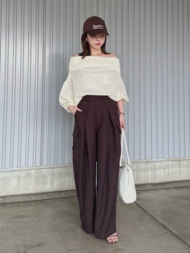 「DRESSLAVE（ドレスレイブ）のALLONGE 2way off shoulder pull(アロンジェ 2ウェイオフショルダープルオーバー)（ニット/セーター、ホワイト系）」を使った、eriさん（レディース・157cm）の春コーディネート