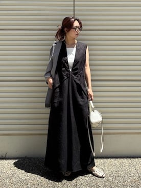 「DRESSLAVE（ドレスレイブ）のB7 / jersey blouse(ジャージーブラウス)（シャツ/ブラウス、グレー系）」を使った、eriさん（レディース・157cm）の春コーディネート