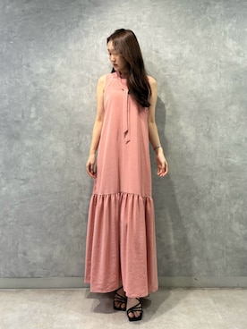 「DRESSLAVE（ドレスレイブ）のsilky vintage long dress(シルキーヴィンテージロングワンピース)（ワンピース、ピンク系）」を使った、DRESSLAVEさん（レディース・160cm）の夏コーディネート