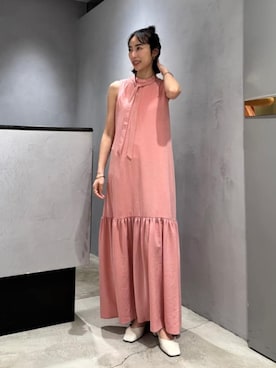 「DRESSLAVE（ドレスレイブ）のsilky vintage long dress(シルキーヴィンテージロングワンピース)（ワンピース、ピンク系）」を使った、eriさん（レディース・157cm）の春コーディネート