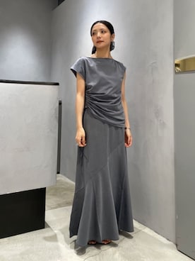 「DRESSLAVE（ドレスレイブ）のside drape jersey tops(サイドドレープジャージートップス)（Tシャツ/カットソー、グレー系）」を使った、eriさん（レディース・157cm）の春コーディネート