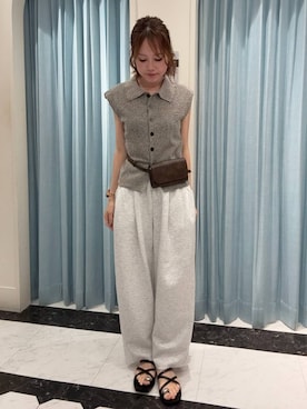 「LOWRYS FARM（ローリーズファーム）のメランジポロフレンチスリーブ　1045953（ベスト、グレー系）」を使った、AYAKAさん（レディース・157cm）の夏コーディネート