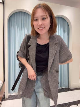「LOWRYS FARM（ローリーズファーム）のチュールレイヤードＳＳ 1032082（Tシャツ/カットソー、ブラック系）」を使った、AYAKAさん（レディース・157cm）の夏コーディネート