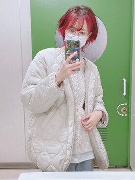 「LOWRYS FARM（ローリーズファーム）の２ＷＡＹスカシガラニットＬＳ　238717（ニット/セーター、ホワイト系）」を使った、aたさん（レディース・170cm）の冬コーディネート