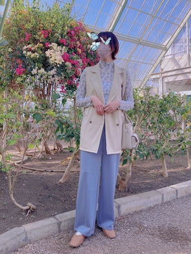 「GU（ジーユー）のアイテム（パンツ、ブルー系）」を使った、aたさん（レディース・170cm）の春コーディネート