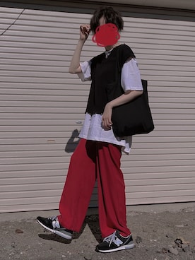 「Mayree（メイリー）の【Mayree】ワイドストレートスラックス（スラックス、レッド系）」を使った、aたさん（レディース・170cm）の秋コーディネート