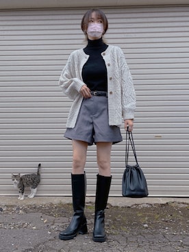 「LOWRYS FARM（ローリーズファーム）の２ＷＡＹスカシガラニットＬＳ　238717（ニット/セーター、ホワイト系）」を使った、aたさん（レディース・170cm）の秋コーディネート