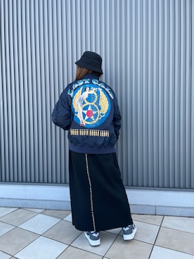 「ニットワンピース」｜「アイテム（MA-1）」を使った、___aさん（レディース・156cm）の冬コーディネート