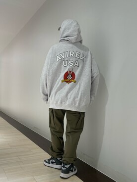 「AVIREX（アヴィレックス）の直営店限定 ×ニューエラ ポロキャップ USA国旗/AVIREX×NEW ERA 9TWENTY POLO CAP U.S.A FLAG」を使った、___aさん（レディース・156cm）の冬コーディネート