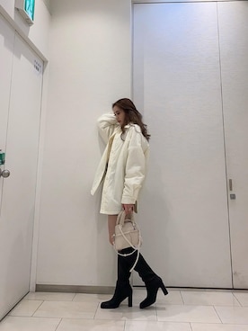 「EMODA（エモダ）のスクエアポイントミドルブーツ（ブーツ）」を使った、sanaekawaiさん（レディース・163cm）の秋コーディネート