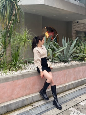 「EMODA（エモダ）のトラックソールロングブーツ（ブーツ）」を使った、sanaekawaiさん（レディース・163cm）の秋コーディネート