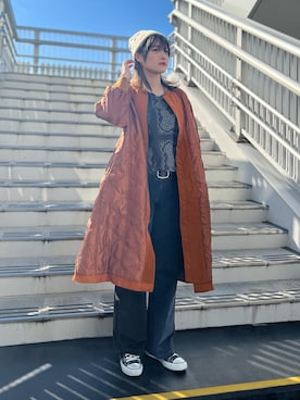 「アイテム（ダウンジャケット/コート、レッド系）」を使った、nさん（レディース・167cm）の冬コーディネート