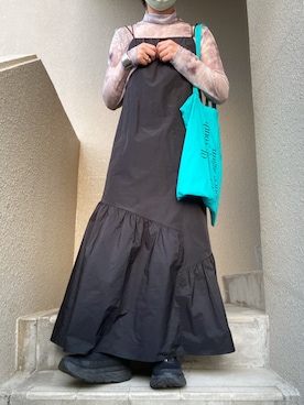 「byYOUANCE（バイユアンス）のシアーハイネックロンTEE（Tシャツ/カットソー）」を使った、りあさん（レディース・163cm）の春コーディネート