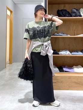 「LEPSIM（レプシィム）のステンレスロングアレンジネックレス　587102（ネックレス、シルバー系）」を使った、m.a.k.oさん（レディース・166cm）の夏コーディネート