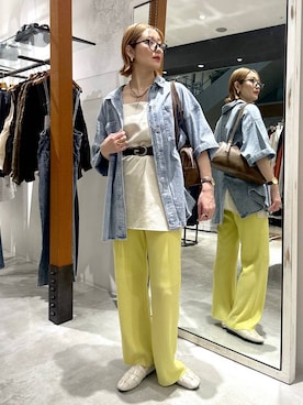 「LEPSIM（レプシィム）の変形バックルベルト　321510（ベルト、ブラック系）」を使った、m.a.k.oさん（レディース・166cm）の春コーディネート