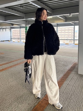 「アイテム（バンダナ/スカーフ）」を使った、m.a.k.oさん（レディース・166cm）の冬コーディネート