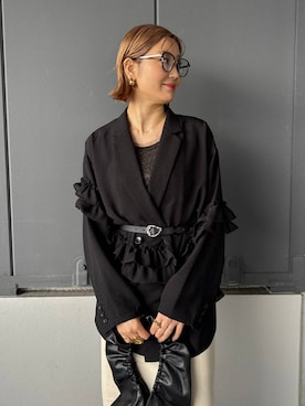 「LEPSIM（レプシィム）のストレッチサテンスカート　497324（スカート、ホワイト系）」を使った、m.a.k.oさん（レディース・166cm）の春コーディネート