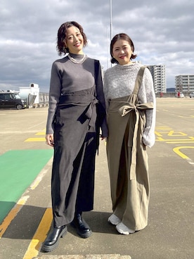 「アイテム（つなぎ/オールインワン）」を使った、m.a.k.oさん（レディース・166cm）の冬コーディネート