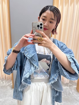 「LEPSIM（レプシィム）のメタルスライドサンダル　638914（サンダル、ブラウン系）」を使った、m.a.k.oさん（レディース・166cm）の春コーディネート