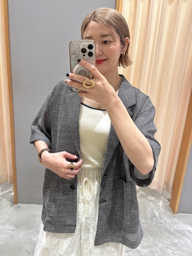 「LEPSIM（レプシィム）の2WAYレースパッチワークパンツ　1017903（その他パンツ、ホワイト系）」を使った、m.a.k.oさん（レディース・166cm）の夏コーディネート