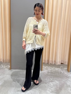 「LEPSIM（レプシィム）のメタルストラップサンダル　638841（サンダル、ブラック系）」を使った、m.a.k.oさん（レディース・166cm）の春コーディネート