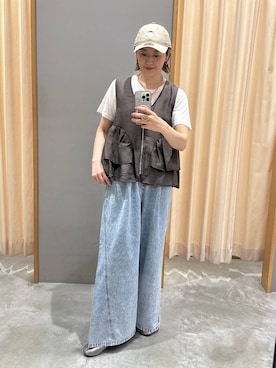 「LEPSIM（レプシィム）のシアーメランジT　497226（Tシャツ/カットソー、ホワイト系）」を使った、m.a.k.oさん（レディース・166cm）の春コーディネート