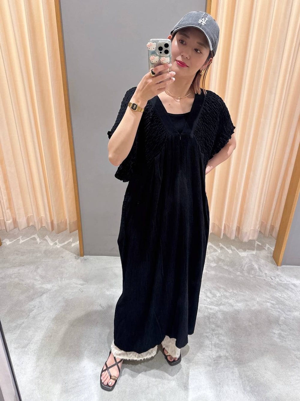 産前・産後対応】マタニティ／シャーリングVワンピース 420595を使った