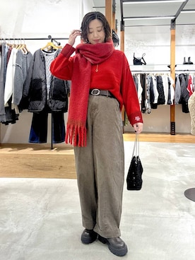 「アイテム（ストール/ショール）」を使った、m.a.k.oさん（レディース・166cm）の冬コーディネート